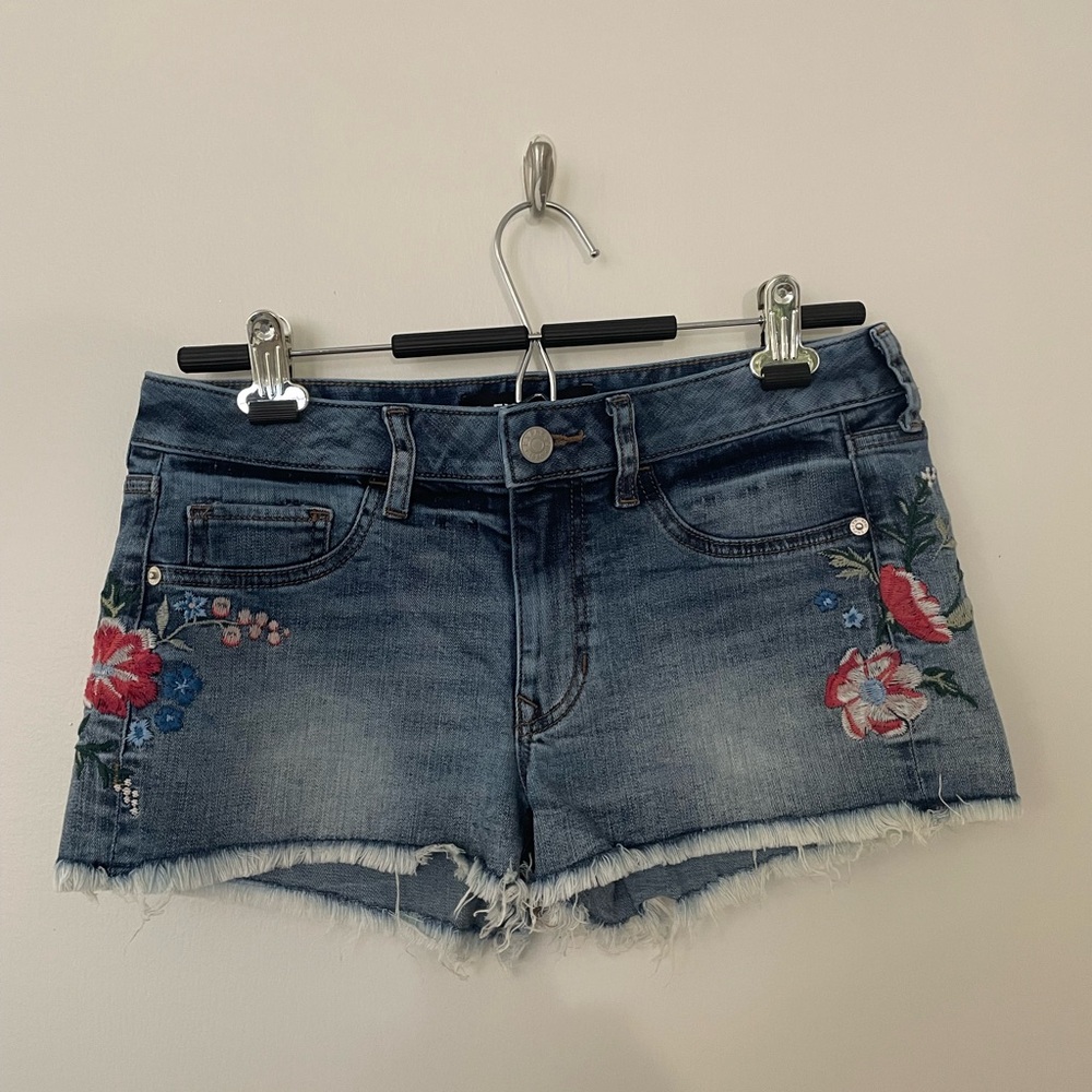 Express Floral Embroidered Denim Shorts